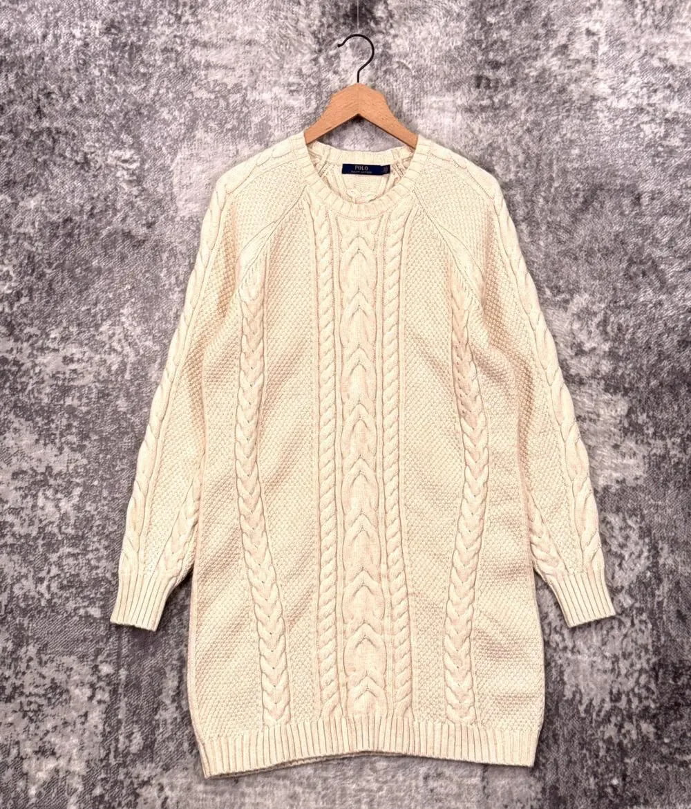 New Polo Ralph Lauren Sweater Dress Large Womens Chunky Cable Knit Ivory Cream